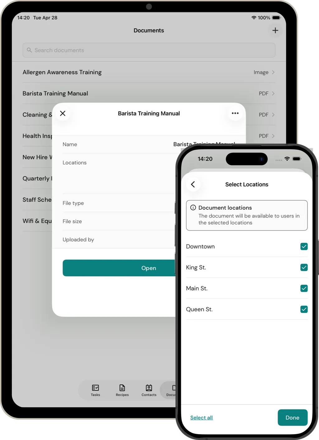 Assigning a document to multiple locations on tablet and phone