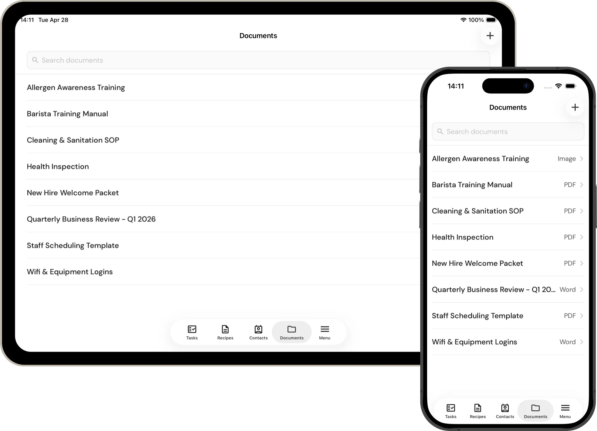Brewspace document management on tablet and phone